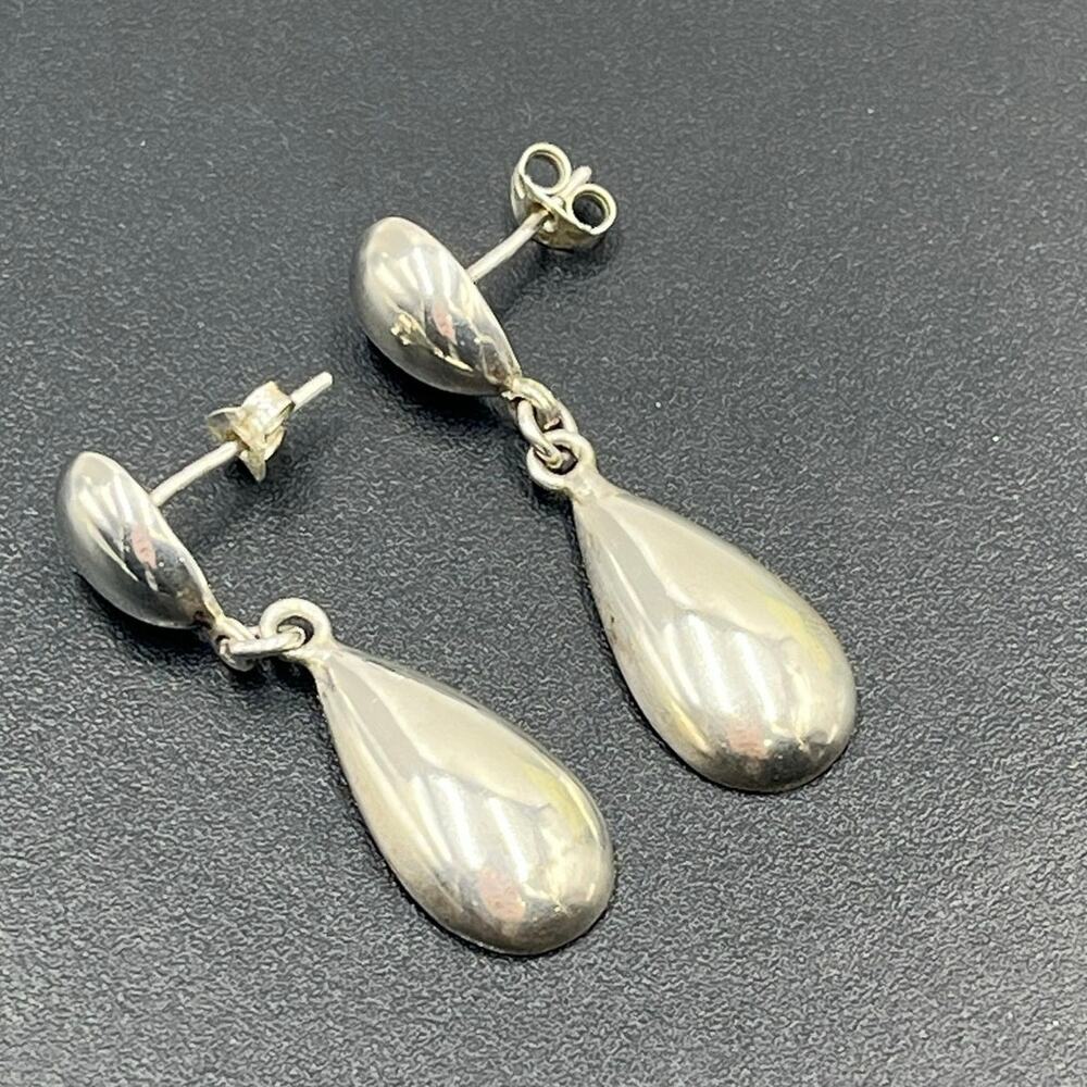 Sterling silver 925A Puffed Teardrop Drop Dangle‎ Earrings